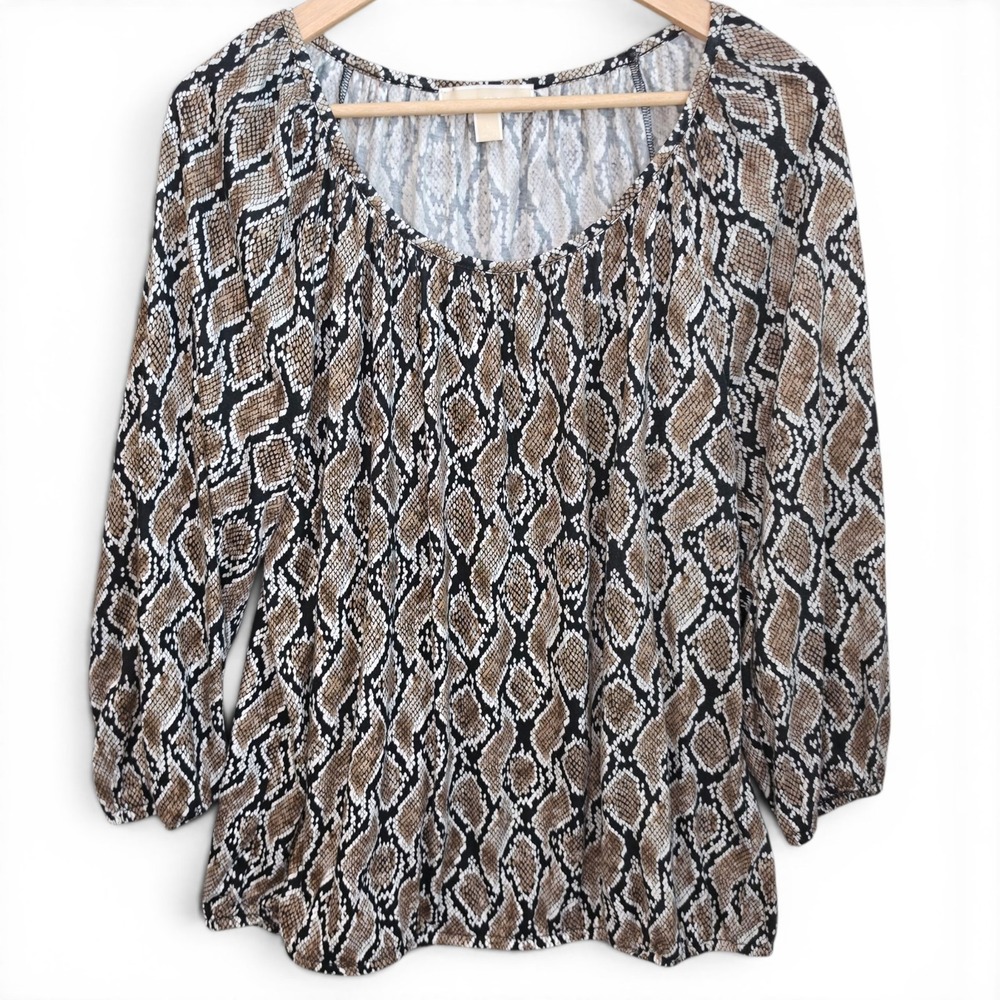 Michael Kors Top Womens Large Black Peasant Blouse‎ Long Sleeve Casual
